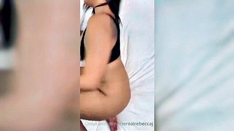 Latina amateur with big juicy ass bends over bed exposing shaved pussy and tight hole
