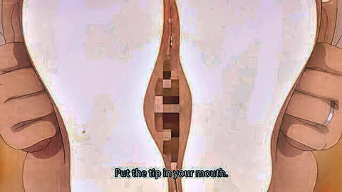 Hentai anime girl inserting dildo into wet pussy close-up