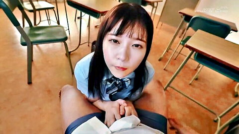 Cute Asian schoolgirl in sailor uniform kneels POV tease in SDAB-228