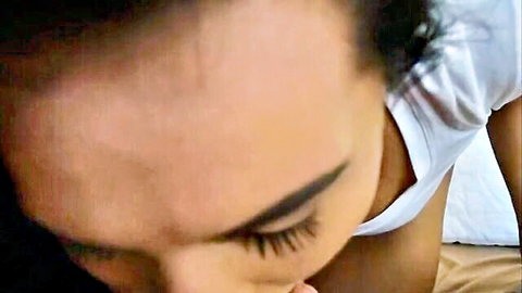 Aidra Fox close-up oral POV in white tank top, seductive gaze