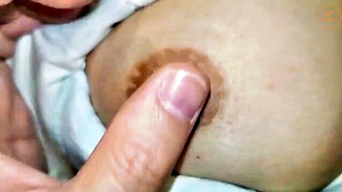 Japanese wife close-up nipple tease with finger touch