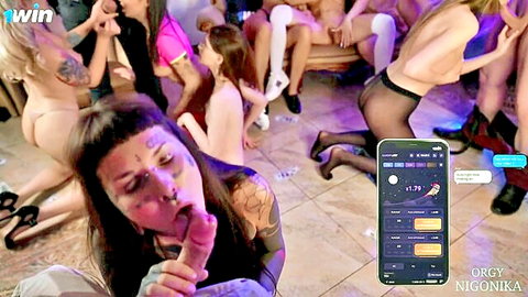 Nigonika in wild orgy with tattooed babes, stockings, lingerie, group fun 4K