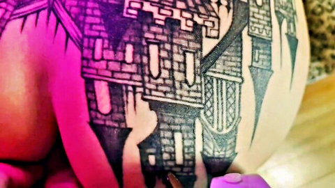 Tattooed trans teen anal toy insertion closeup