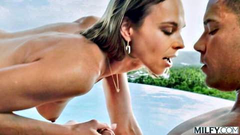 Serenity Cox and Alberto Blanco in nude outdoor passion by the pool