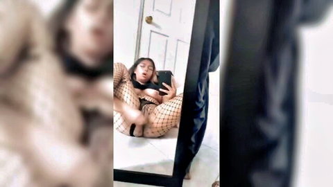 BbyKumi in fishnet bodysuit, legs spread masturbating solo for boyfriend
