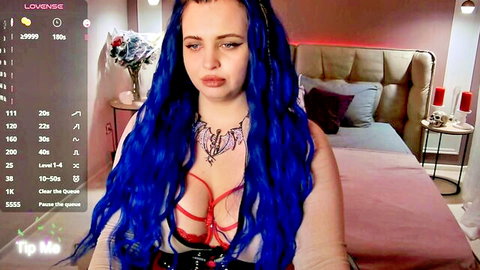 Maya Mils goth BBW camgirl in red bra and lingerie