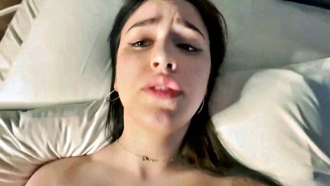 POV close-up of brunette losing anal virginity on bed