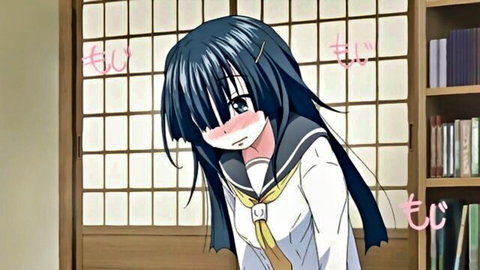 Blushing hentai schoolgirl in sailor uniform, embarrassed expression
