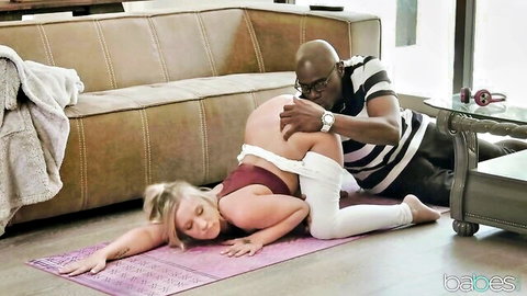 Bailey Brooke in steamy interracial yoga tease with black stud gripping her ass