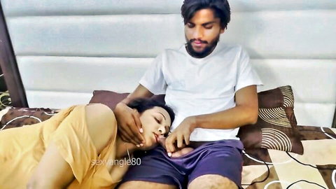 Alluring Indian mom in intimate bedroom touch with lover