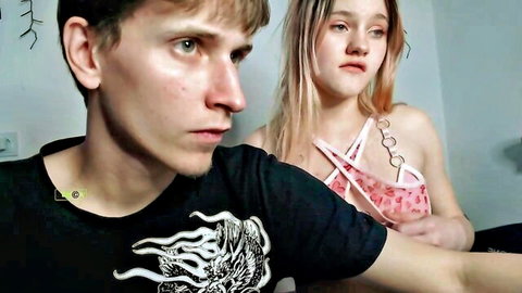 Playful_johnny and teen camgirl in pink lingerie, sexy couple cam show