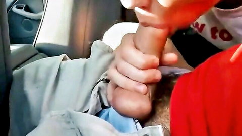 Amateur woman gargling huge cock in camper van