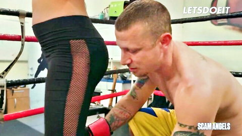 Gina Valentina teases boxer with her big ass in sexy mesh leggings