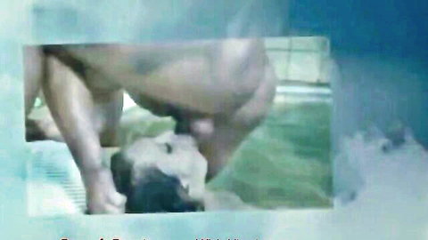 Muscular man nude in pool, bent over in explicit pose for Helen's anal scene