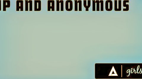 Up and anonymous girls watermark on teal background for porn site branding