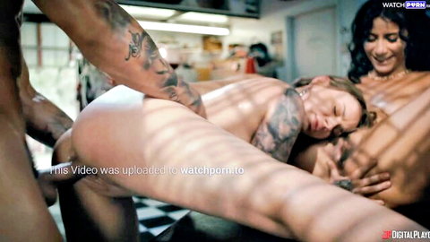 Anna Claire Clouds & Roxie Sinner in tattooed threesome, doggy style action from Raw Episode 2