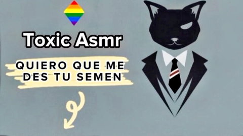 Toxic ASMR gay erotic audio thumbnail with suited cat character begging for semen