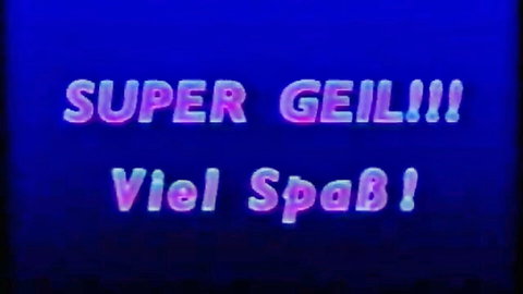 Super Geil!!! German porn title screen with pink glowing horny text and Viel Spaß on blue retro background