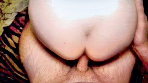 Man's hairy hand spreads woman's huge pale ass cheeks exposing tight pink anus closeup