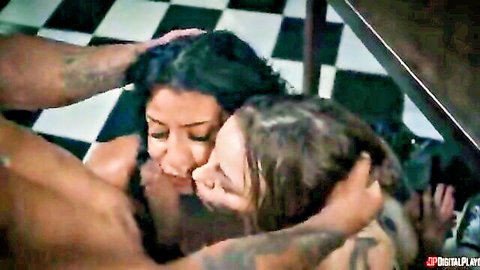Anna Claire Clouds in intense FFM threesome oral with tattooed stud