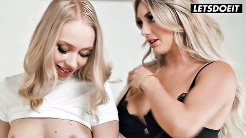 Carmen Valentina and blonde babe in steamy lingerie tease for lesbian threeway