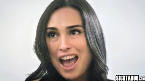 Alison Rey open-mouthed closeup in foot worship lesbian scene