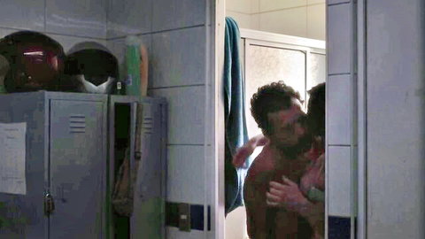 María Paz Grandjean as Estela in passionate locker room kiss