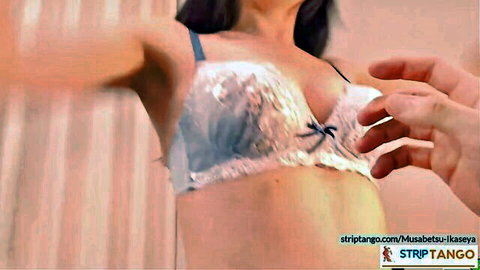Asian woman in white lace bra, hands squeezing breasts in POV tease by Musabetsu-Ikaseya