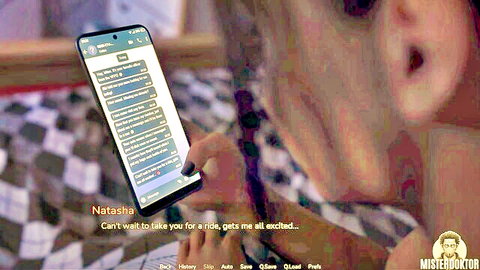 Excited gamer girl in bed aroused by sexting promising wild cock ride on phone