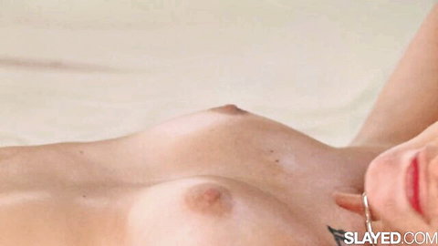 Sophia Leone and Mae Milano topless in intimate lesbian embrace
