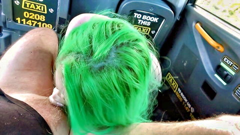 Madison Phoenix with vibrant green hair in steamy taxi cab encounter