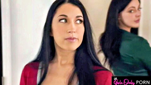 Whitney Wright and brunette under mistletoe in sexy holiday tease