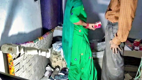 Desi Indian couple in green saree standing intimate pose, amateur fuck scene