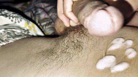 Closeup of large balls and giant jock erupting massive cum load
