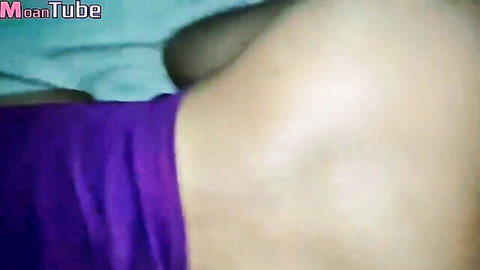 Tani Girl's big ass exposed in purple top, first anal tease on bed