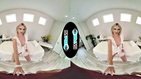 Blonde in white lingerie teases seductively in VR POV from Wet VR Magic Touch