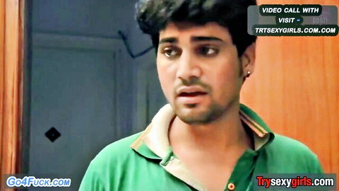 Indian man on video call in amateur erotic scene, curly hair and green shirt