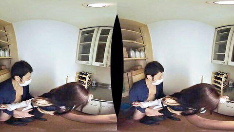 Asian teen VR porn: masked man fucks slim long-haired girl on floor