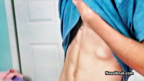 Slim girlfriend lifting shirt exposing abs in bathroom, anal video thumbnail