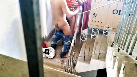 Desi Indian man squats naked on stairs exposing ass in amateur clip
