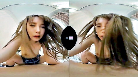 Japanese schoolgirl in plaid skirt, topless POV VR erotic tease
