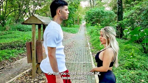 Naty Delgado flirts with Danner Mendez in public park outdoor meetup