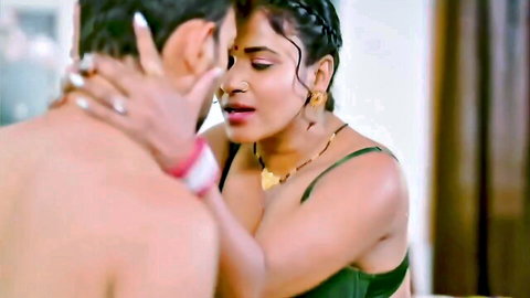 Desi Bhabhi in passionate neck kiss, softcore Indian couple embrace