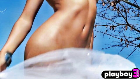 All natural Hispanic woman raunchy nude posing outdoors with sheer veil