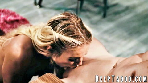 Blonde babe Lana Sharapova nude, passionately kissing man's torso in steamy scene