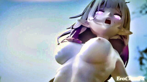 Castorice elf hentai girl with big tits exposed outdoors by EroChanFX