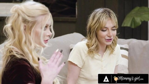 Demi Hawks petite blonde with stepmom in lesbian tease
