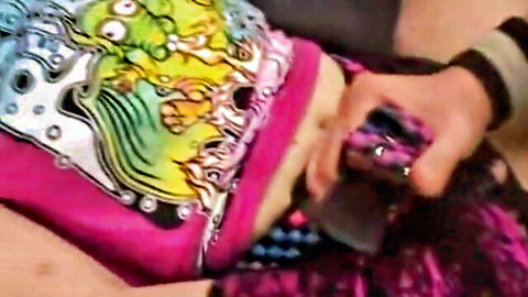 Yammy hot teen masturbating with toy in colorful patterned bikini
