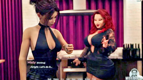 Misterdoktor's curvy brunette and redhead in sexy black dresses toasting