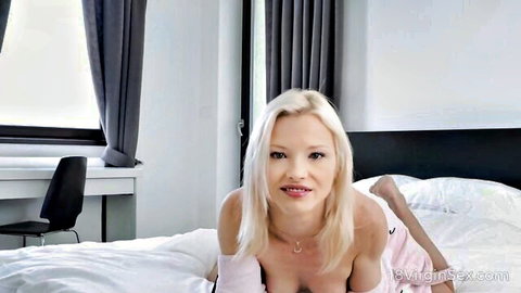 Zazie Skymm Hungarian blonde fingers pussy and ass on bed